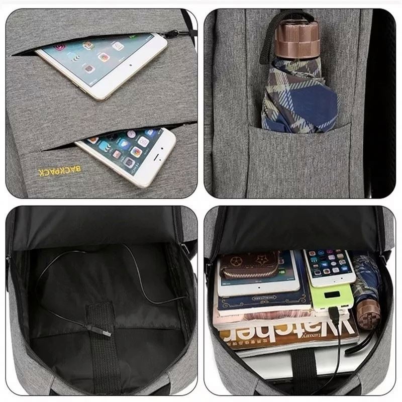 1.47 Inch Usb Charging Backpack Sets 3 In 1 Computer Oxford Waterproof Rucksack