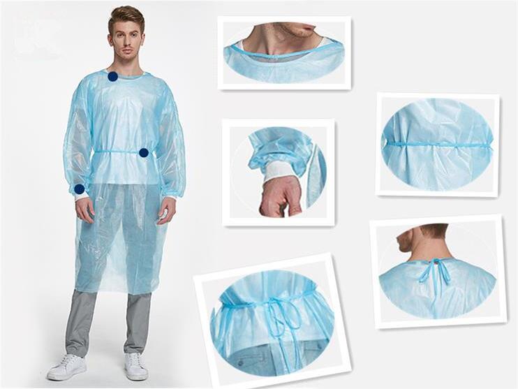 PPE Disposable Waterproof Protective Isolation Gown 25gsm PP Non Woven aami Level 1/2/3/4 Isolation Gowns with elastic cuffs