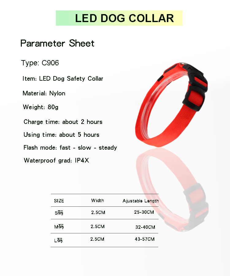 Customized LED USB Rechargeable Pet Dog Collar With Buckles Nylon Webbing