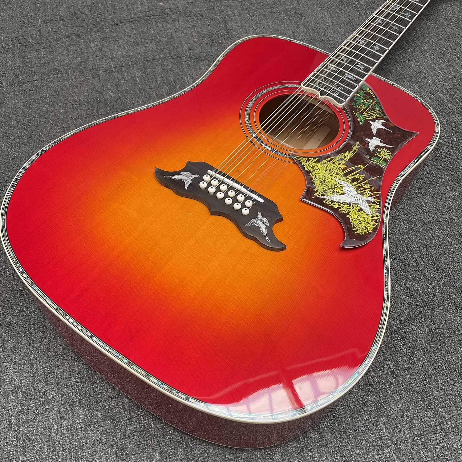 Custom 12 strings 41 inch Flamed Maple Neck Doves Dreadnought Acoustic Guitar Deluxe Version Customized Headstock