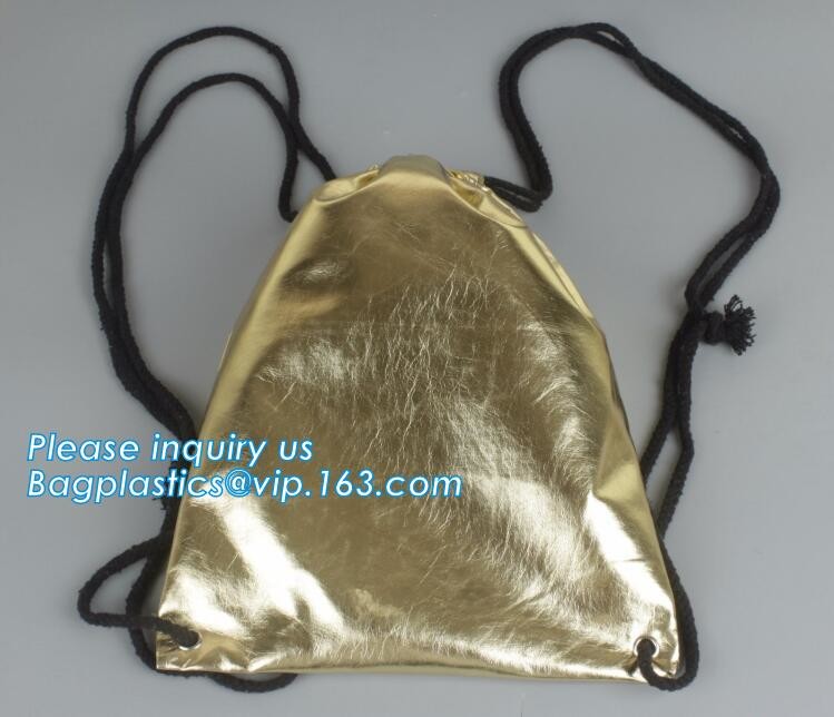 Custom Name Stamping PU Leather Drawstring Bag With Handle Waterproof Promotional Black Drawstring Bag Promotional Detai