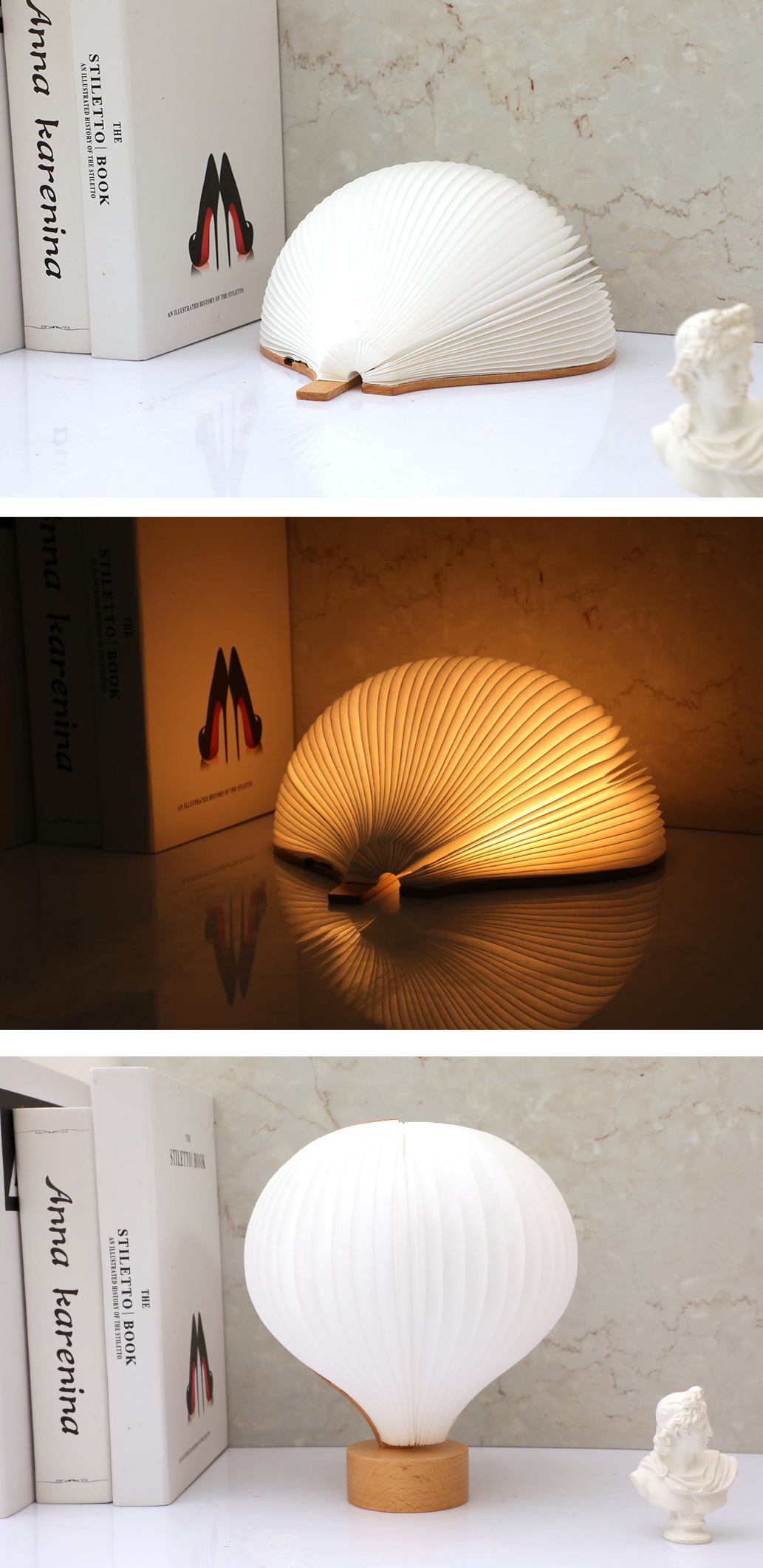Bedside Real Wood Table Lamp Creative Hot Air Balloon Design Dupont Paper Night Lights Gifts