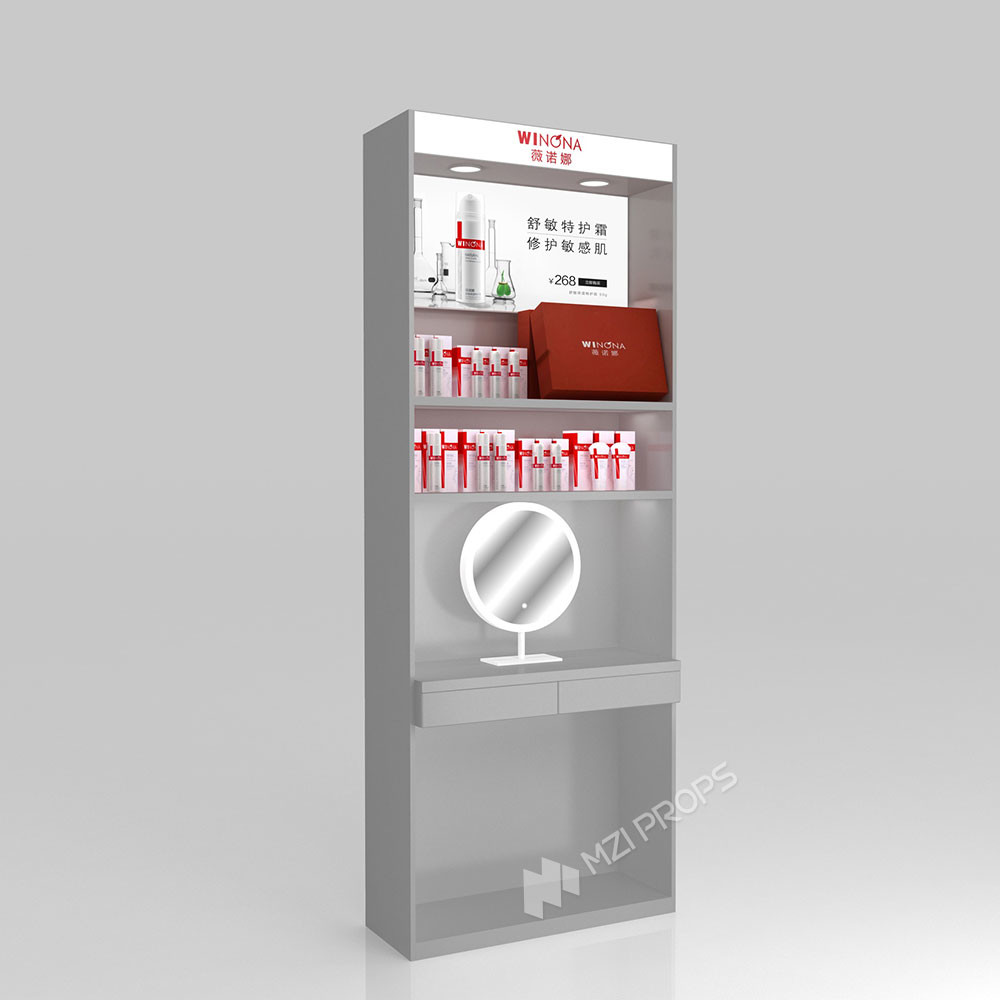 GDR10-TY02 Retail Store Display with White LED Light Strips and 5mm Ultra-clear Glass Tabletop for Cosmetics Retail Stores