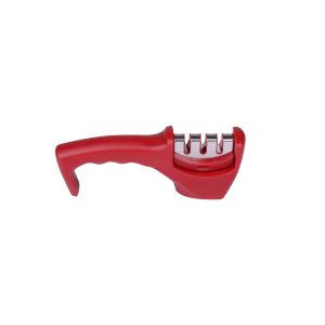 Red 3 in 1 Handle Knife Sharpener Rubberized Base for Combat Carving , Fillet