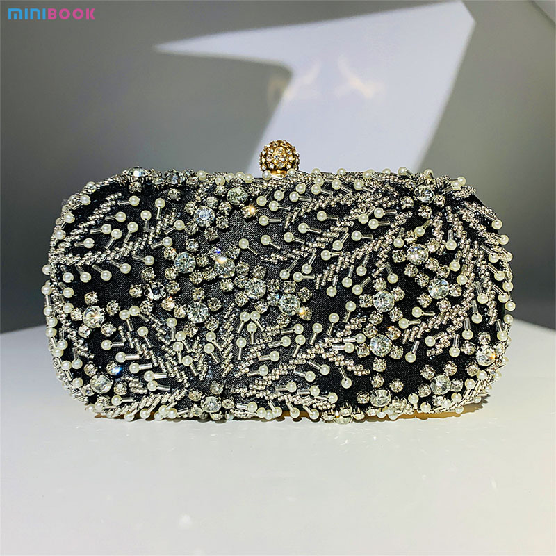 Availiable Sample Pearl Shining Diamond Rectangle Hand Bag for Ladies Wedding Handbag