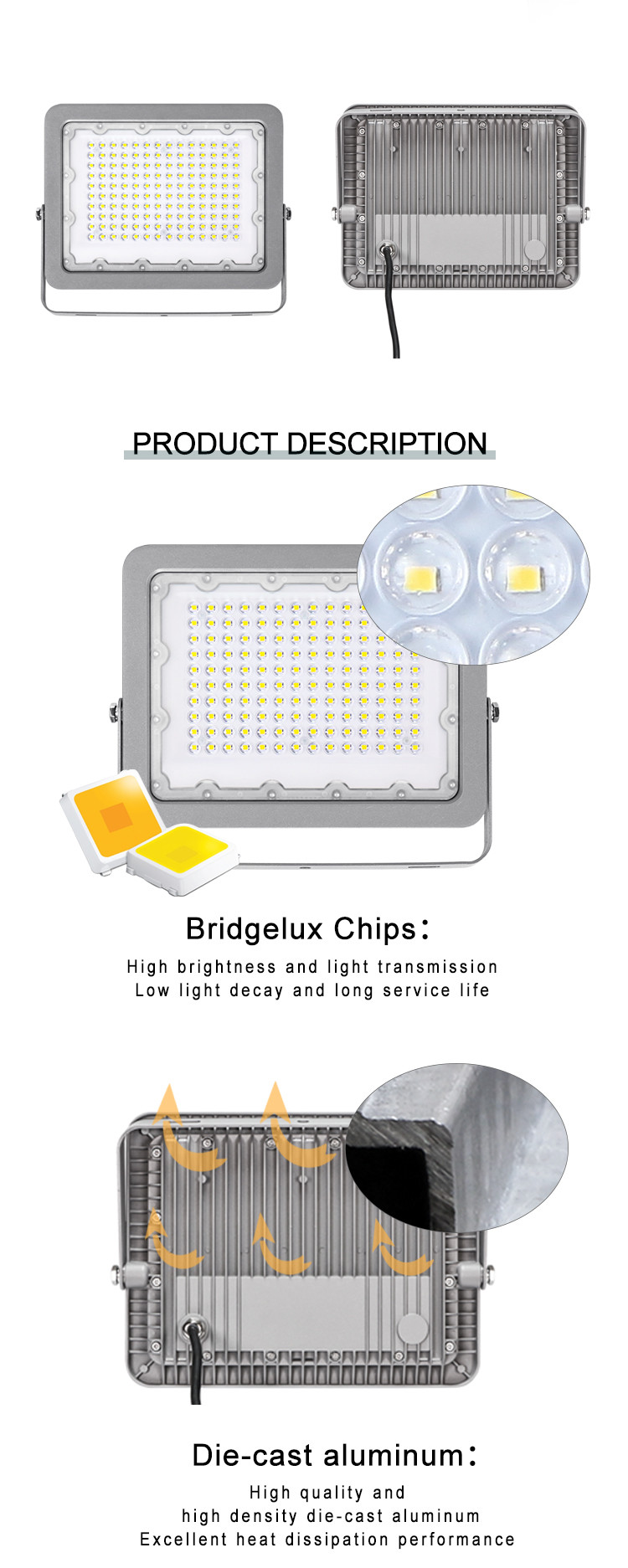 Modular RGB LED Flood Light 200w 300w 400w Marine Projector Equivalent Sport Lighting