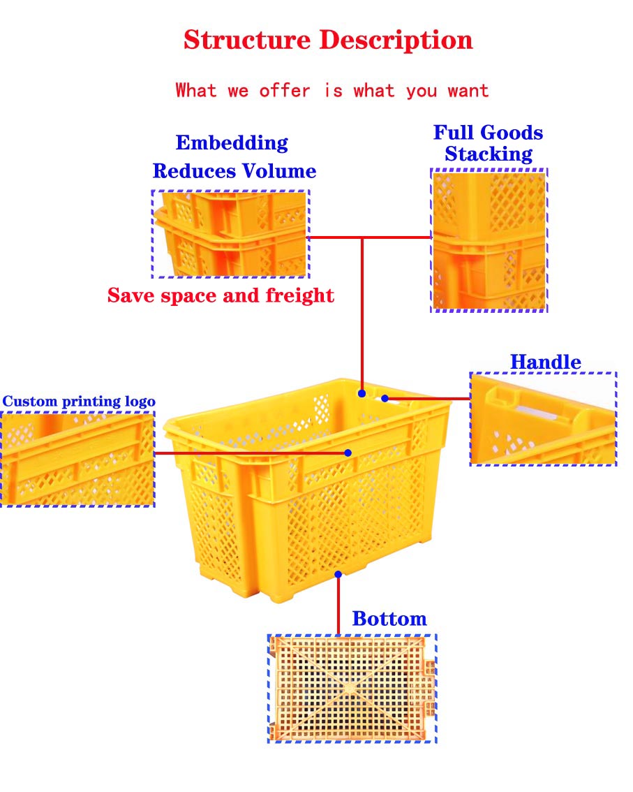 Farm Commercial Colored Plastic Milk Crates For Vegetable Delivery 545x345x250mm