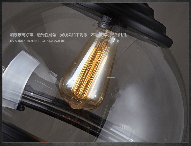 Loft Industrial Iron Glass Pendant Lamp Living room Bar Cafe Clothing retro pendant light(WH-VP-131)