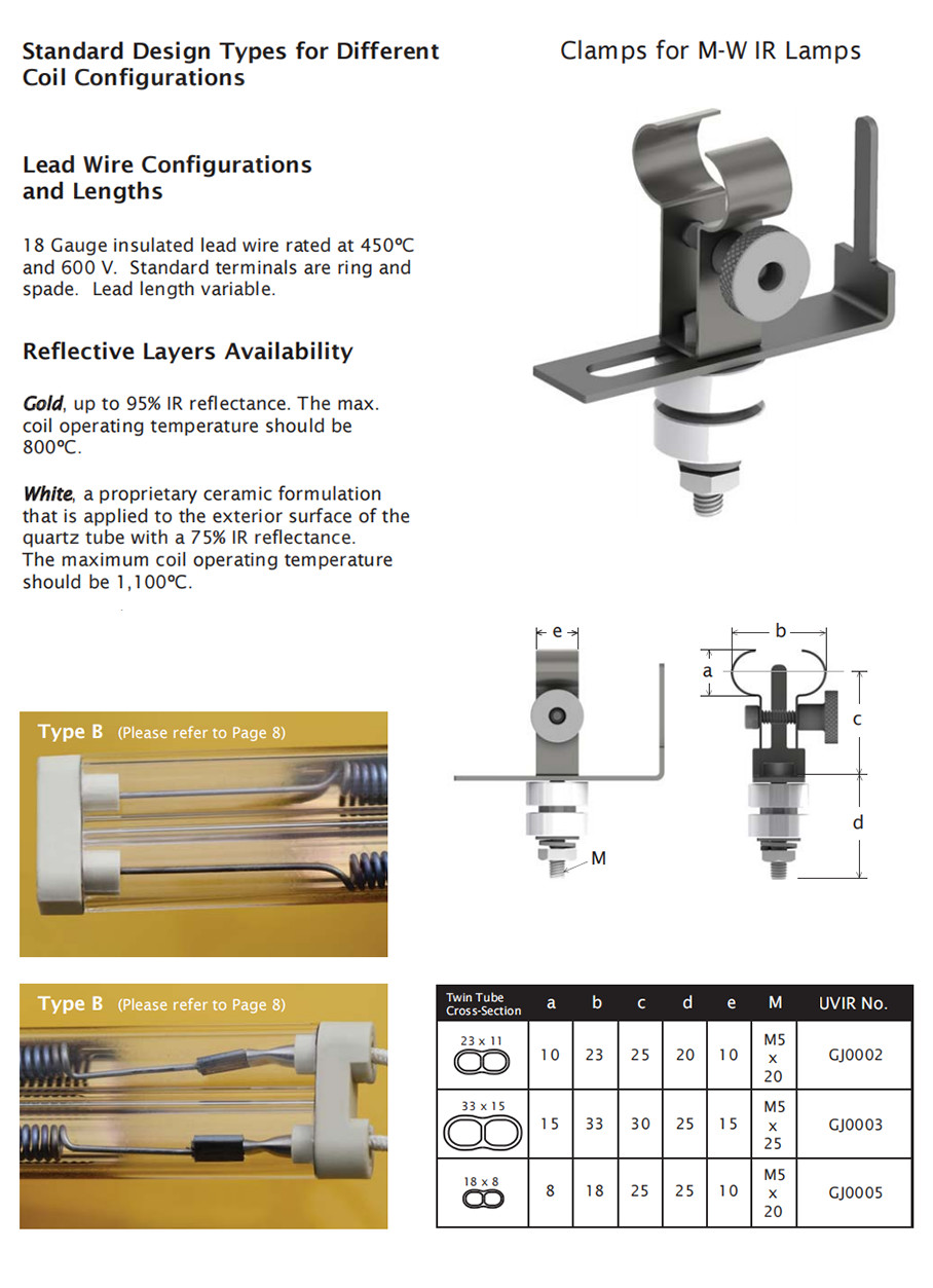 Gold coating Medium Wave Infrared Lamp 1060mm Heating length