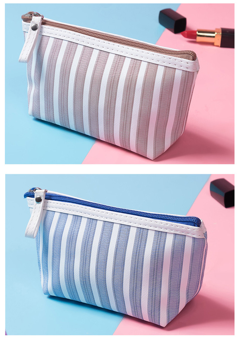 Plain Stripe Cotton Canvas Cosmetic Makeup Bag