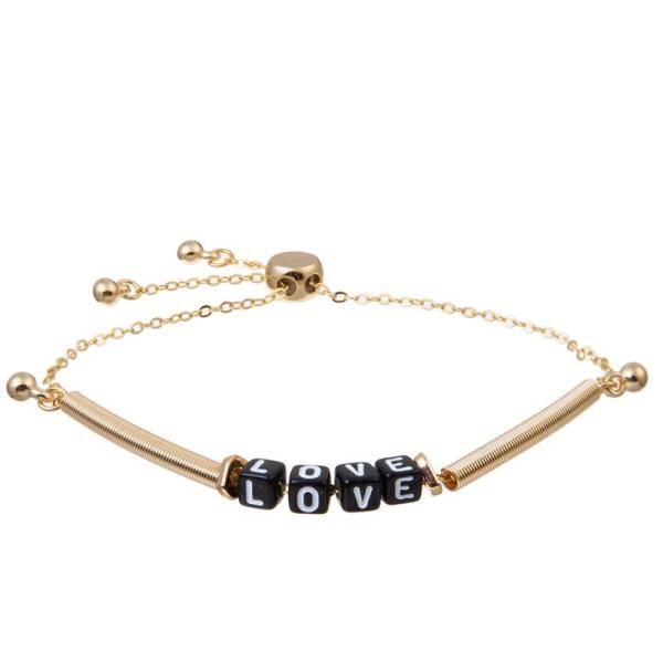 Unisex Boho Gold Chain Bracelets Black Love Letter Beads With Metal Tube