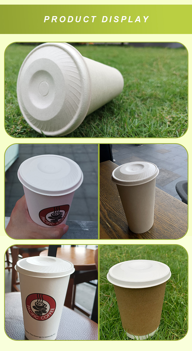 80mm 90mm Biodegradable Bagasse Coffee Cups 8oz 12oz 16oz With Lids