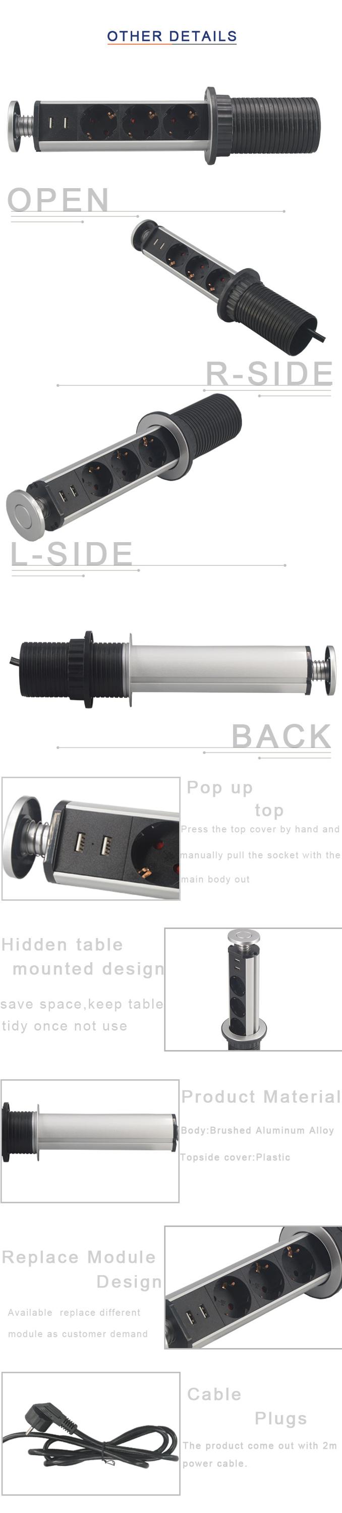 Smart office kitchen pop up power outlets / desktop pop up power socket with the USB charger
