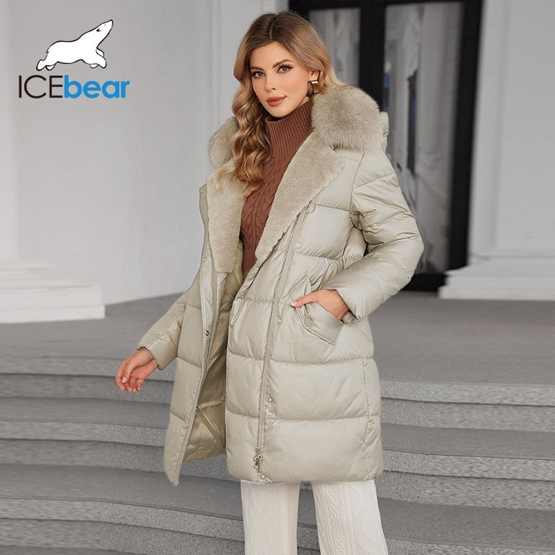 Multiple Pockets Luxurious Mid Length Down / Cotton Jacket Featuring Real Fox Fur Collar And Oblique Placket Design