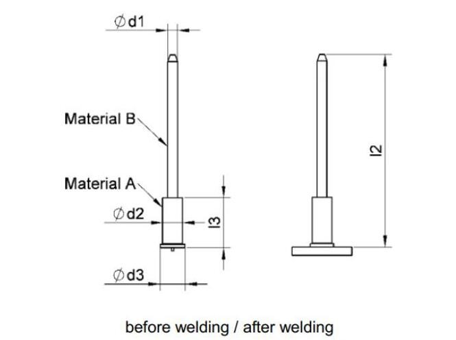 M3x65mm Bi-Metallic Capacitor Discharge Cd Weld Pins With Aluminum Flange For Marine Insulation