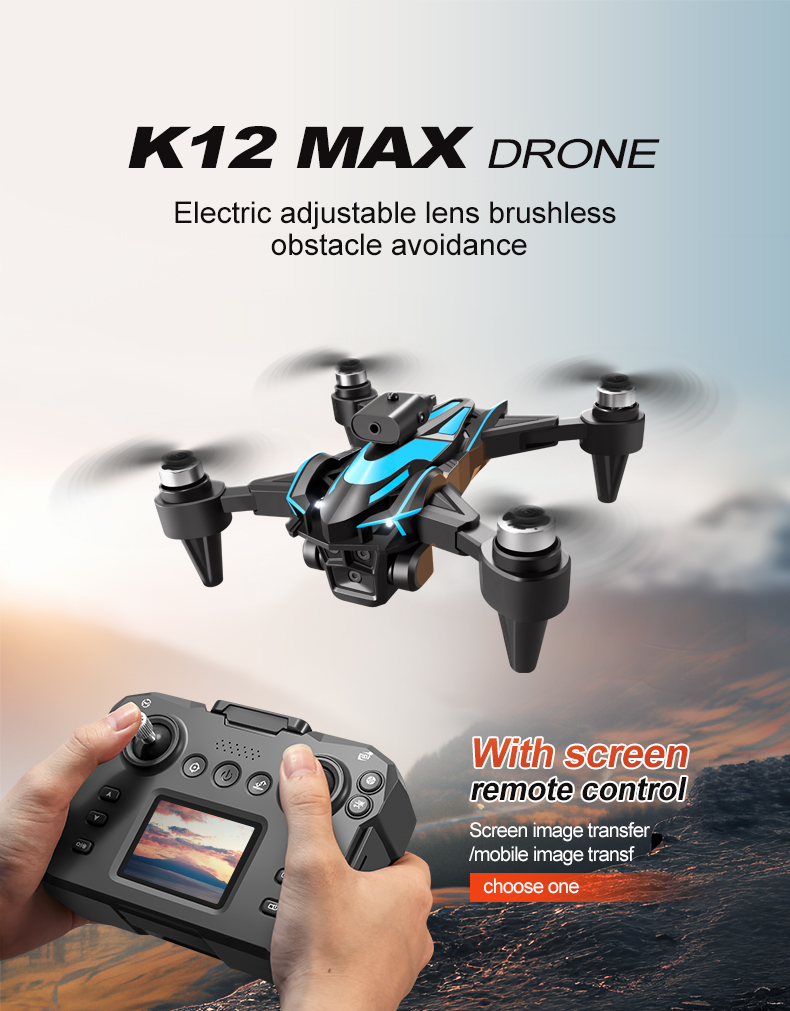 Newest 3 Hd Cameras K12 Max Drone Optical Flow 4k Fpv Infrared Obstacle Avoidance Drones Foldable Quadcopter RC Drone Toys