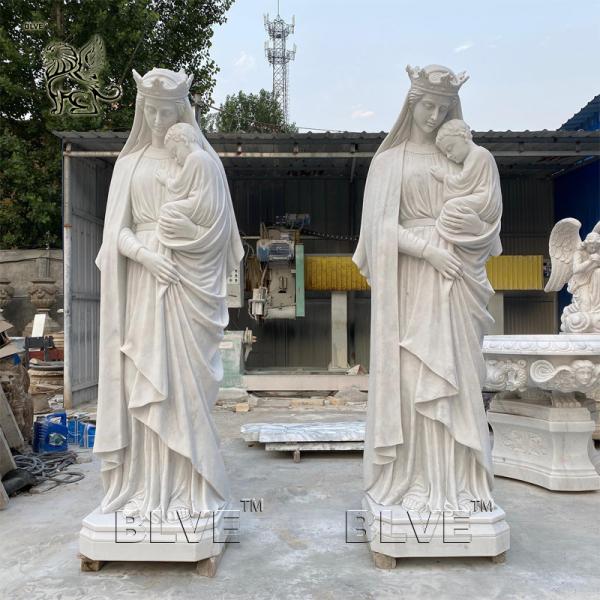 Mother Mary And Jesus Marble Sculpture Life Size White Virgin Mary Statue Stone