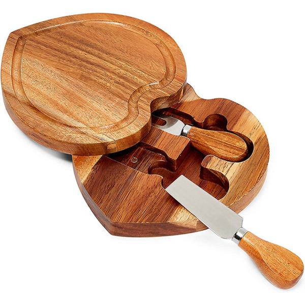 Wooden Heart Cheese Board Set Stainless Steel Knife Cheese Cutting Board Cutlery
