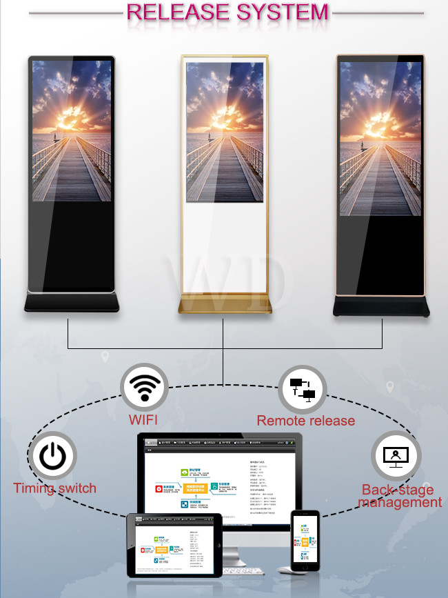 75 Inch LCD Standing Advertising Display LG 4K Screen With Movable Wheels
