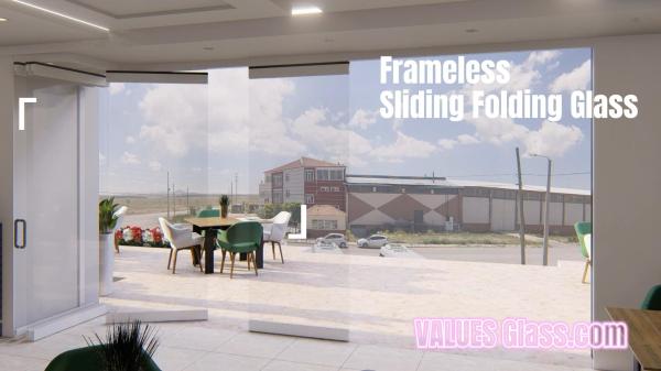 Aluminum Frameless Glass office Balcony Sliding Door Movable Partition Folding