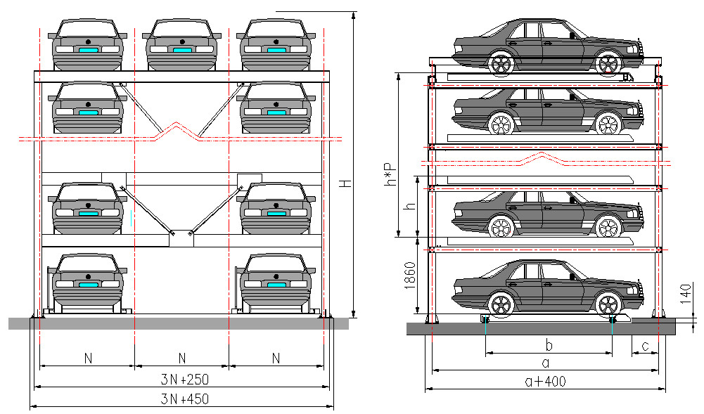 Stainless Steel Mechanical Parking Garage Four Six Level Lift Button Control