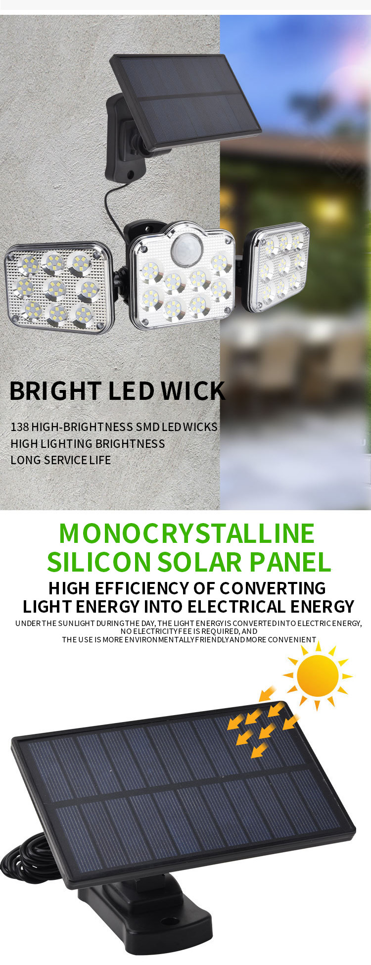 3 Head Led Solar Wall Lamp Outdoor With Motion Sensor 138 SMD 250w 200x135x115mm