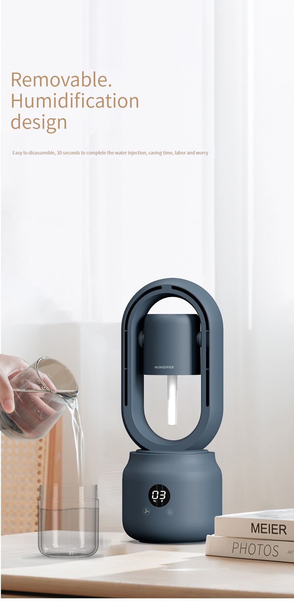 HOMEFISH 300ml Multifunctional Spray Bladeless Fan Humidifier