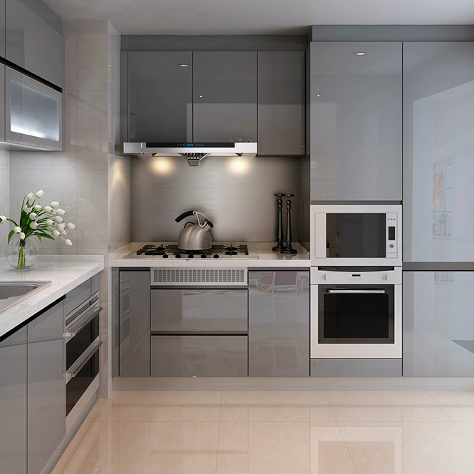 European Style Smart Modular Kitchen Cabinets with Solid Wood and White Gloss Finish