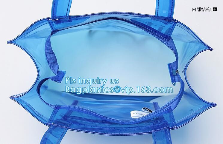 customized handle clear plastic pvc make up bag, vinyl pvc zipper bags with handles, snap button closure or Zip lockk plas