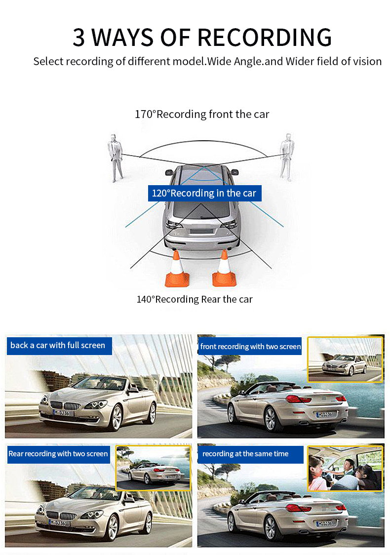 Triple Lens G Sensor WDR Vehicle Dash Cam Simultaneous Recording