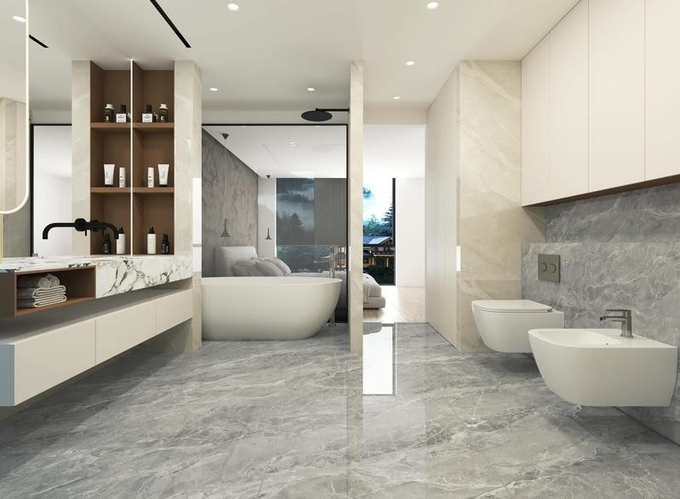 Gray Durable Tiles Marble Look Indoor Floor Porcelain Glazed Polished Tile For Restaurant 900x1800x9mm Eco-Friendly