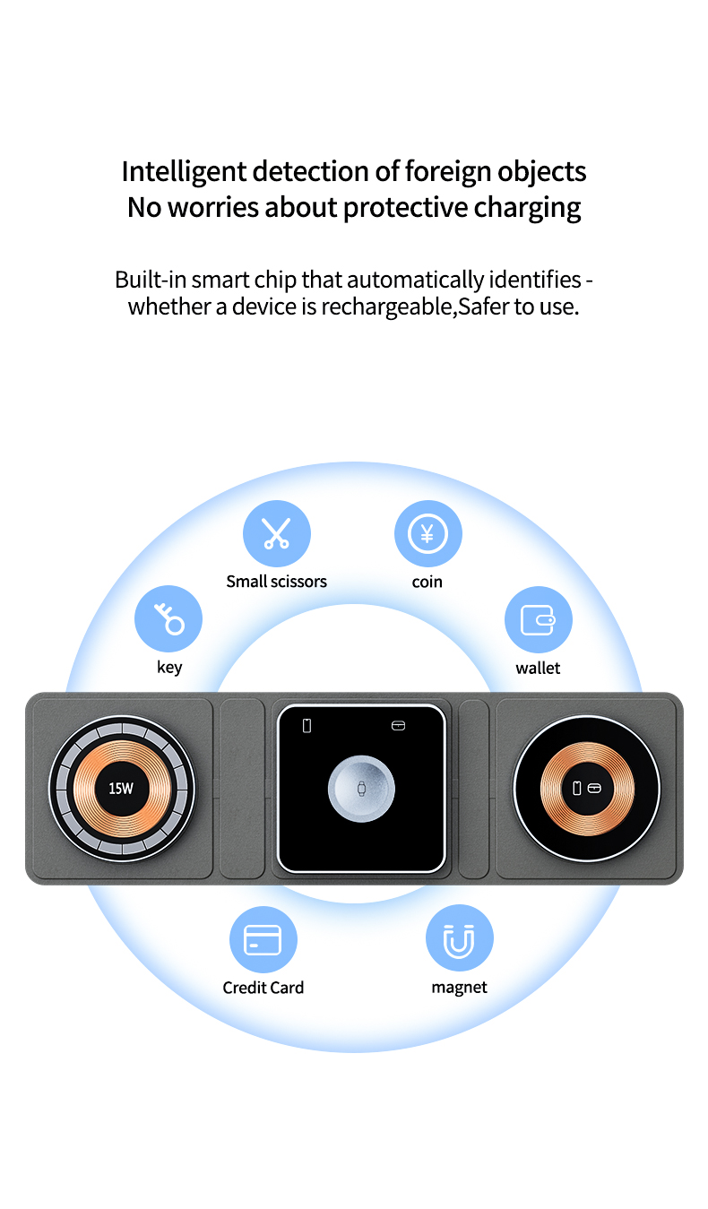 Foldable 3 in 1 Wireless Charger 6.5V-9V/2A Output Voltage and Current for Travel
