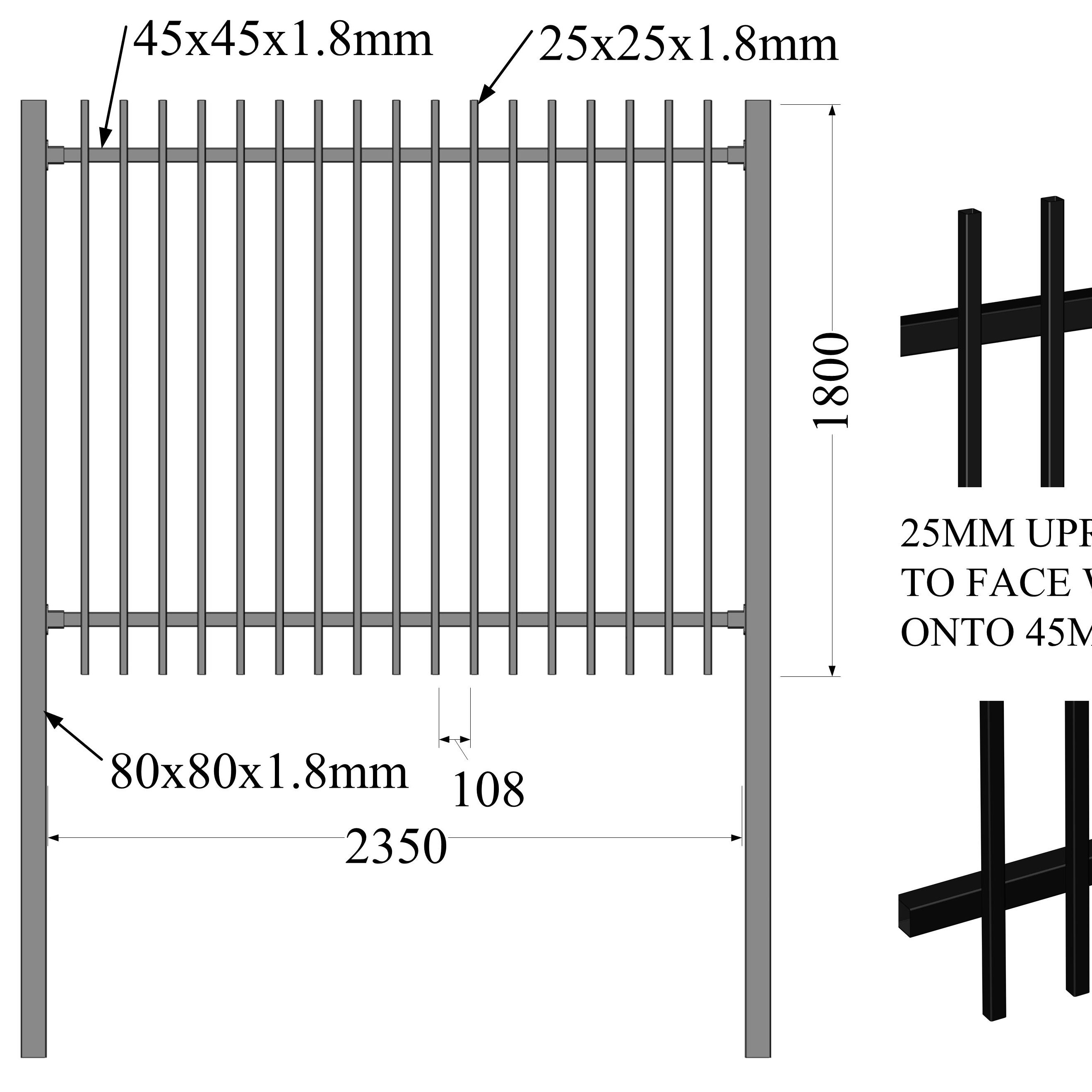 flat top tubular steel fence panels for the pool, stain black INTERPON powder 1200mm x 2500mm