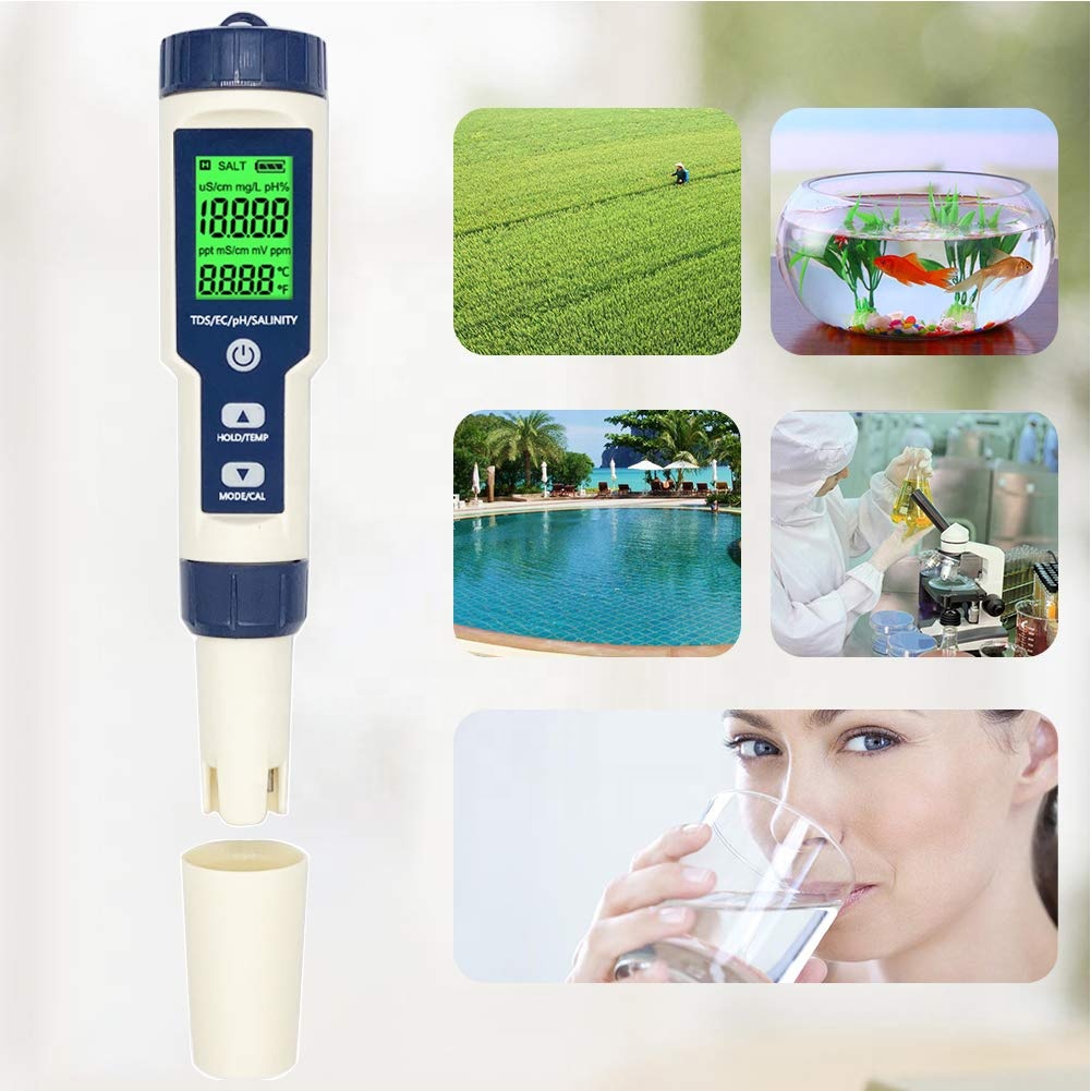 5 in 1 PH/Salinity/Temp/TDS/EC Testing Meter TP16 Water Digital Tester Ideal Detector