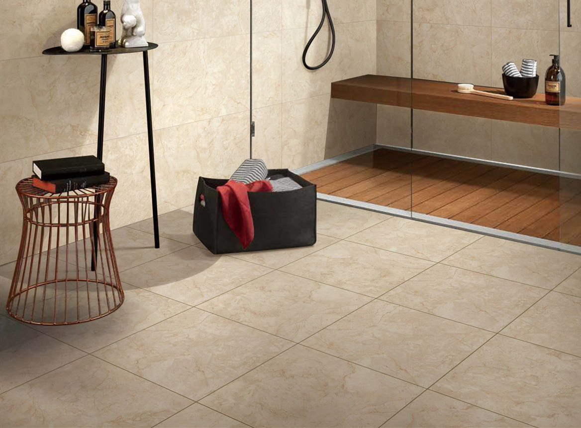 Beige Color Marble Porcelain Tile For Bathroom Shower Low Absorption Rate