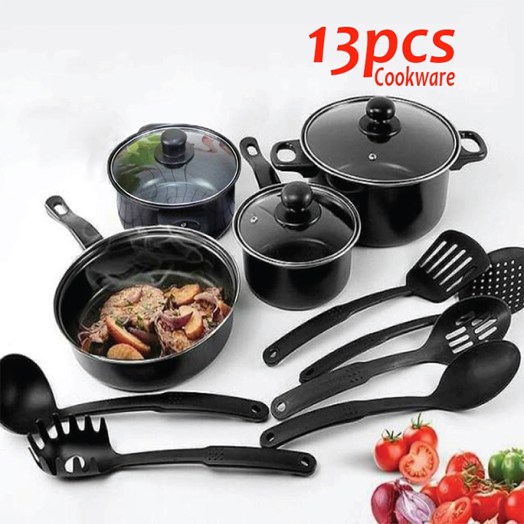 Mordern Style 13 Piece Black Cast Iron Pan Set Non Stick Coating