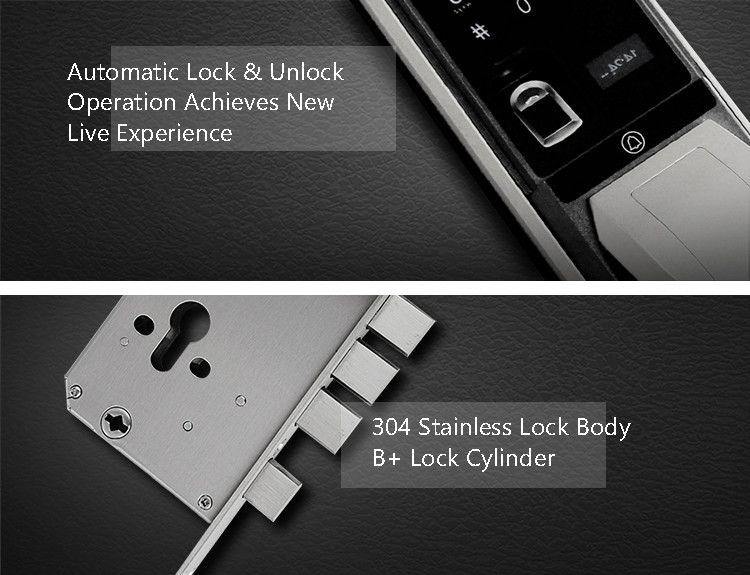 Stainless Automatic Door Lock Biometric Recognition Semiconductor OLED Display