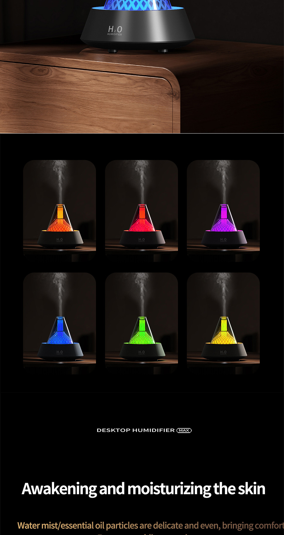Aromatherapy Fire Flame Humidifier With Auto Shut Off And Less Than 35dB Noise Level