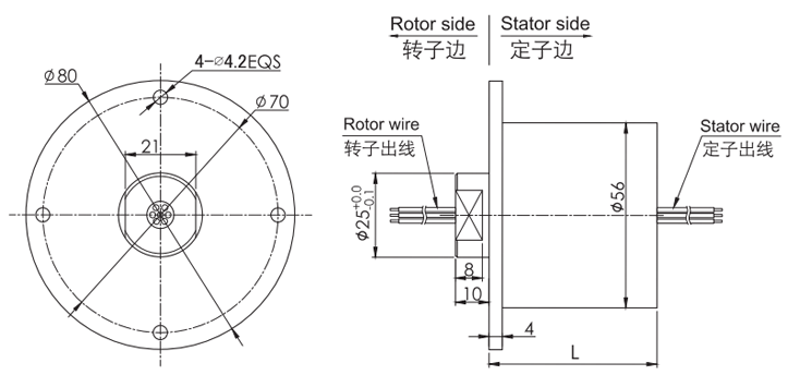 f056 series F056 Series Waterproof Slip Ring(OD 56mm,IP65) slip ring Drawing 