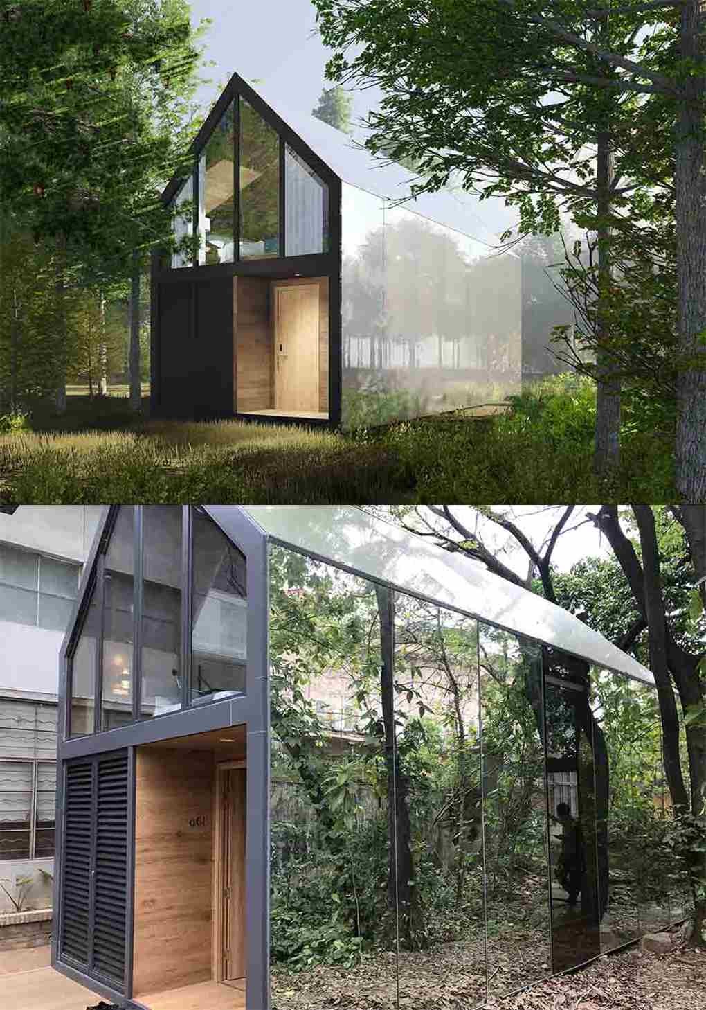 Wood Gray Prefab Glass House , Tiny Prefab Homes L8700*W4000*H5600mm Size