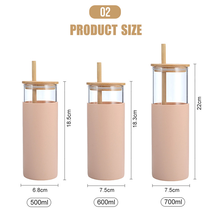 Customised Transparent 500ML Glass Tumbler Reusable Glass Water Bottle With Silicone Sleeve And Straw Applied As Gifts For Employees Friends Coworkers