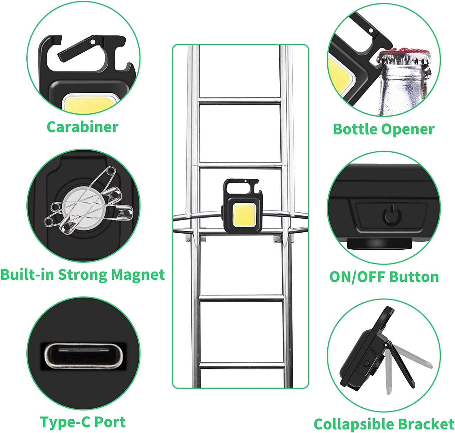 800Lm COB Rechargeable Keychain Light Portable 4 Light Modes Pocket