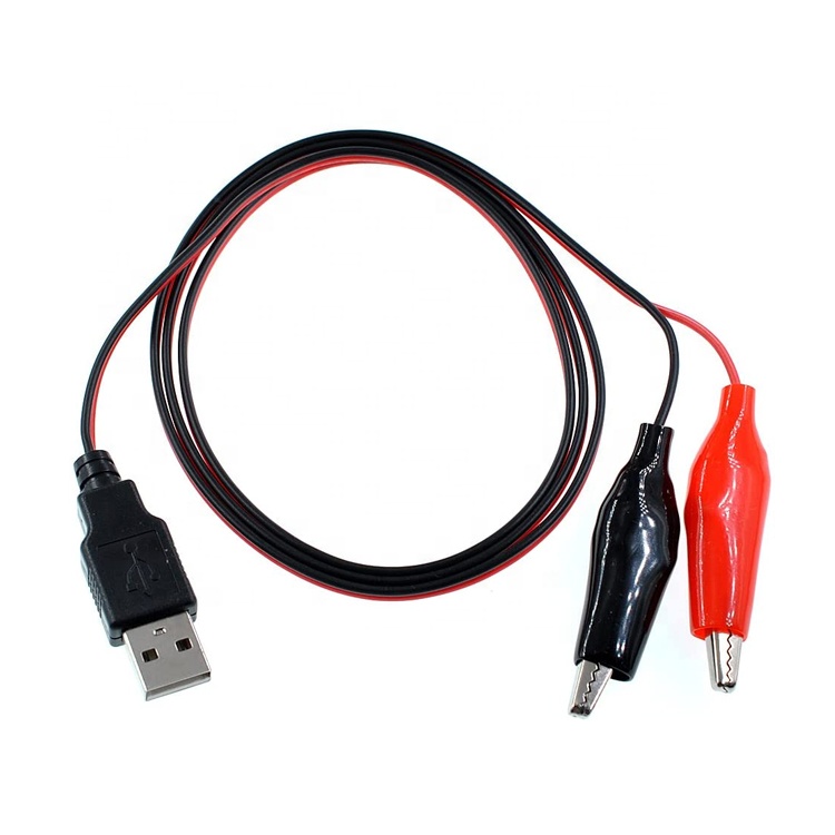 Crocodile Clamps Alligator Clip to USB A Male Test Wire Adapter Cable for Testing Circuit
