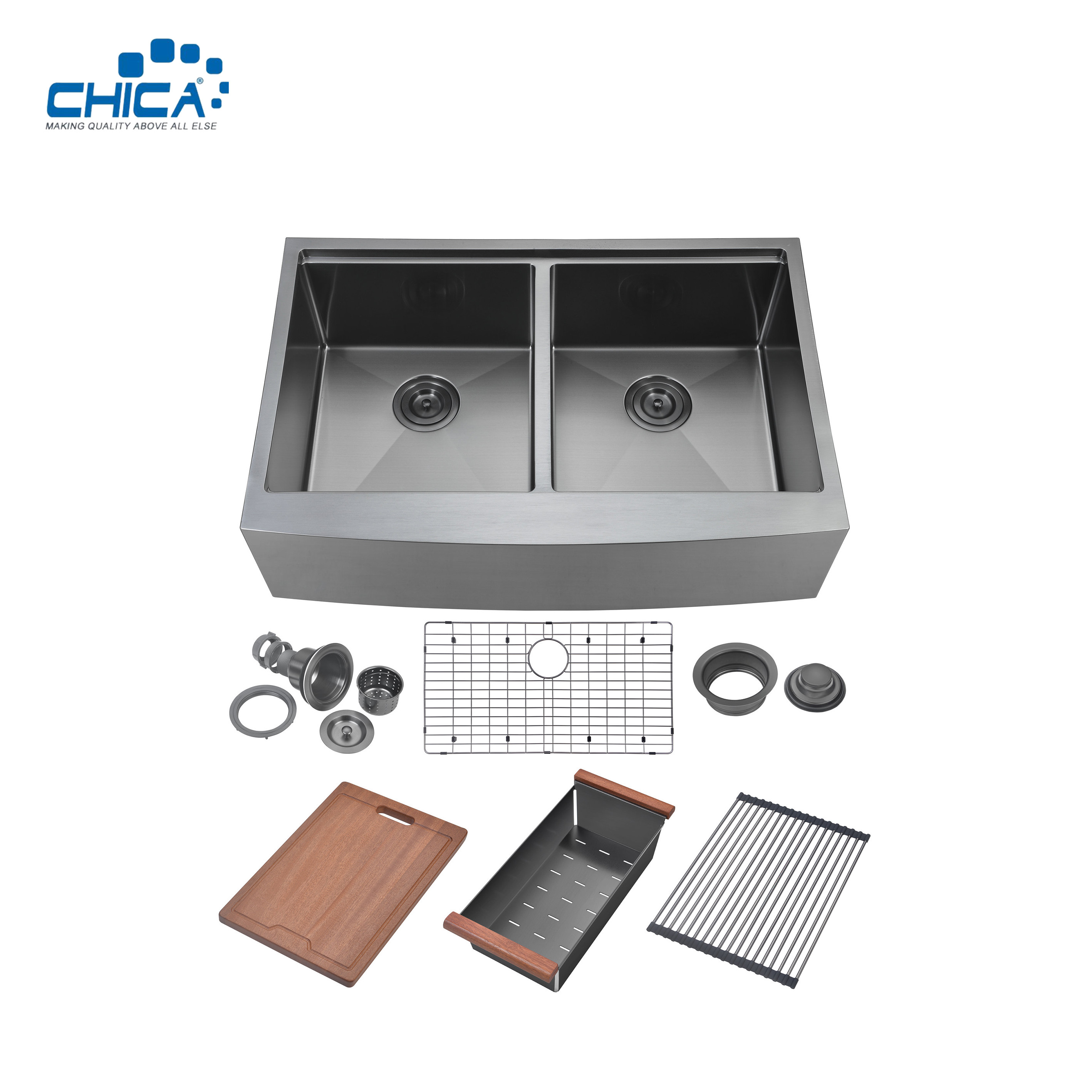 Handmade House Kitchen Sinks Apron Front stainless steel Double Bowl Kitchen Sinks
