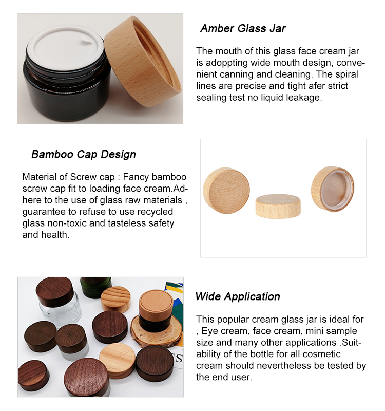 50g Face Cream Recycled Cosmetic Glass Jar With Bamboo Cap