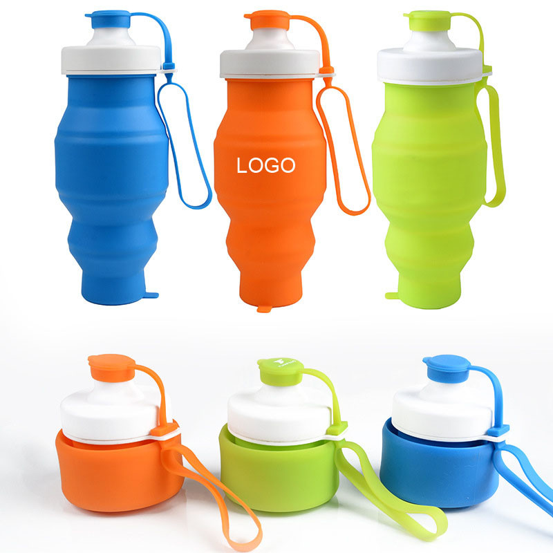 Silicone Outdoor Sports Folding Water Bottle 530ml Logo Customized