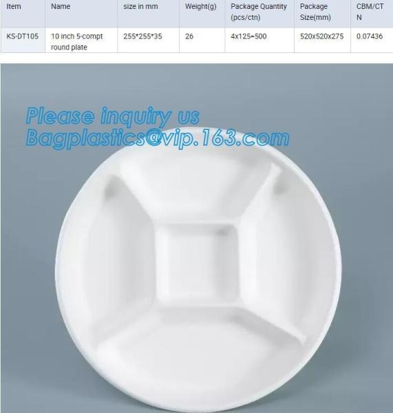 Eco Friendly sugarcane bagasse plates display tray,disposable 5 compartments