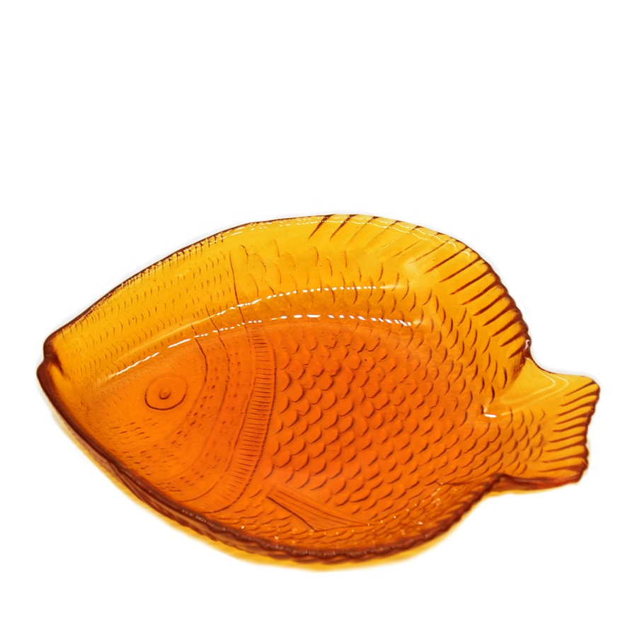 Fish Shaped Embossed Colorful Glass Charger Plates