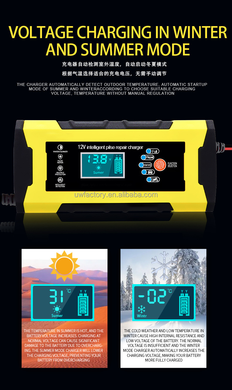 12V/10A and 24V/5A Input Universal Automatic Pulse Repair Trickle Lead Acid Battery Charger with Current Protection