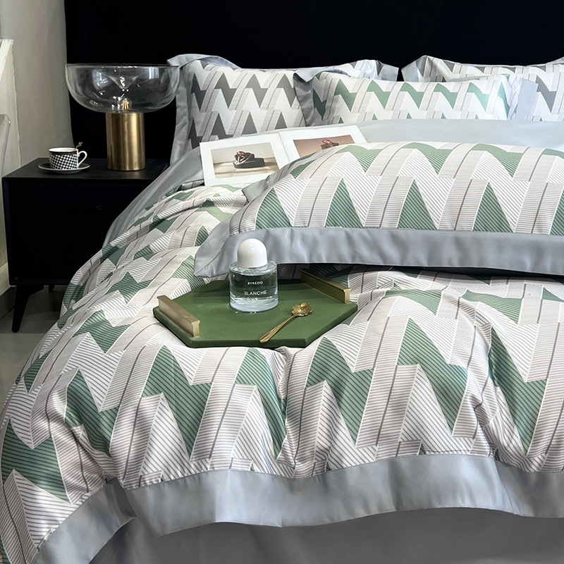 Luxury Washed Cotton Silk Embroidery 4 Pcs Bedding Set for King Size Comforter Set
